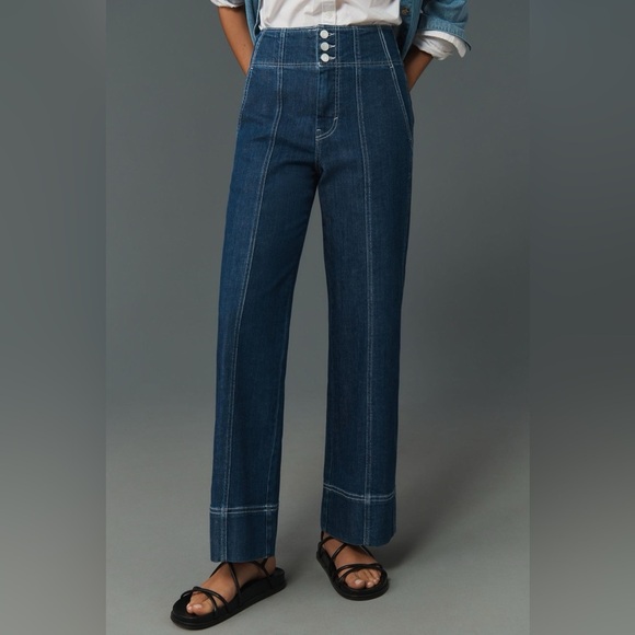 Anthropologie Pilcro Seamed High-Rise Flare Jeans Size 28 Wide Straight Leg RARE - Picture 2 of 13